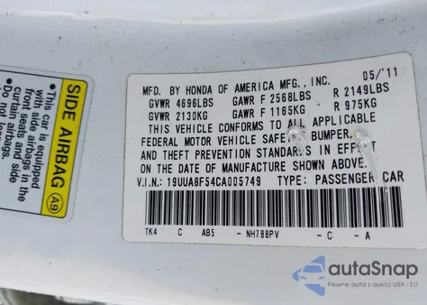 2012 Acura Tl 3.5 from USA, damaged, VIN 19UUA8F54CA005749